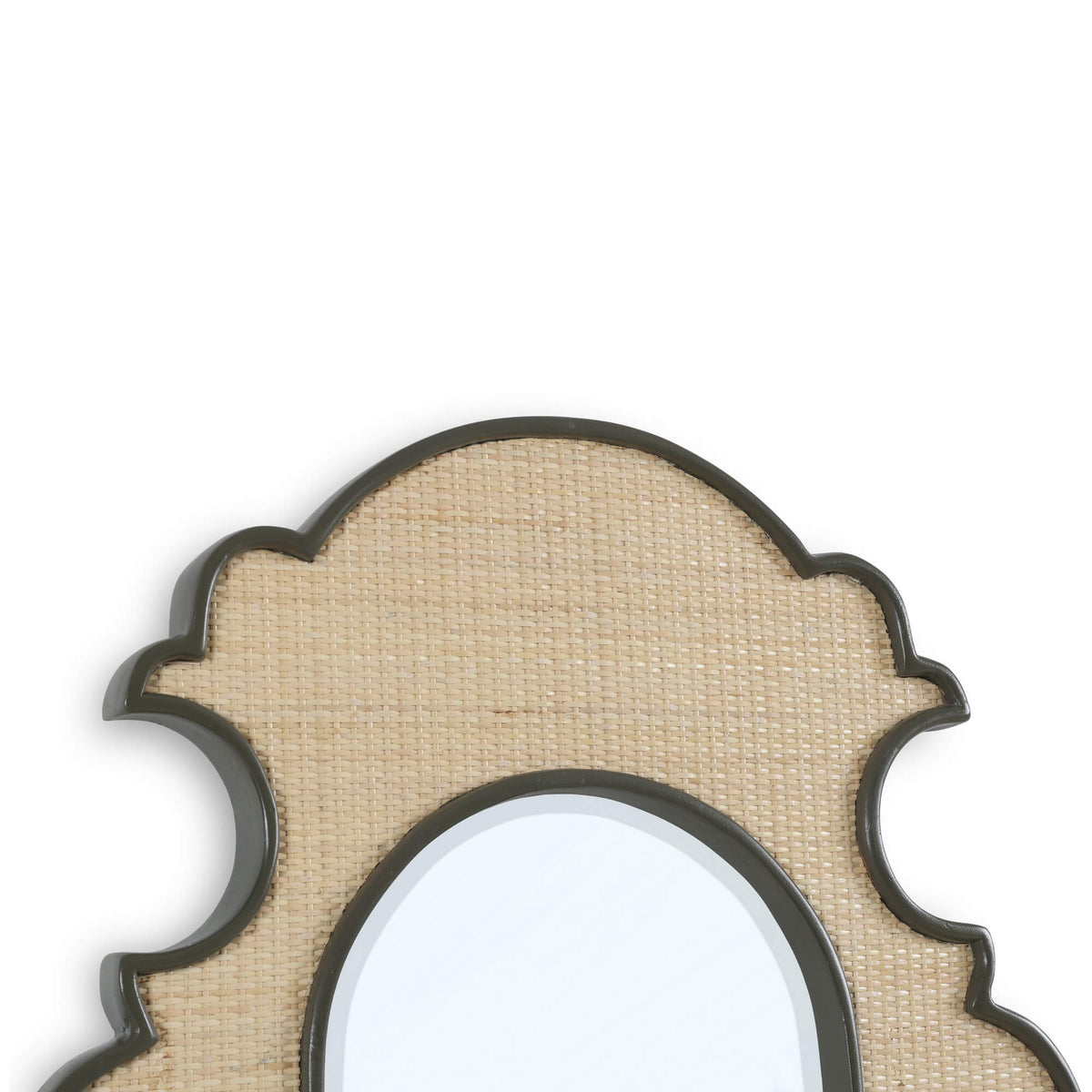 Lotus Mirror in Midnight Olive w/ Inset Rattan Natural