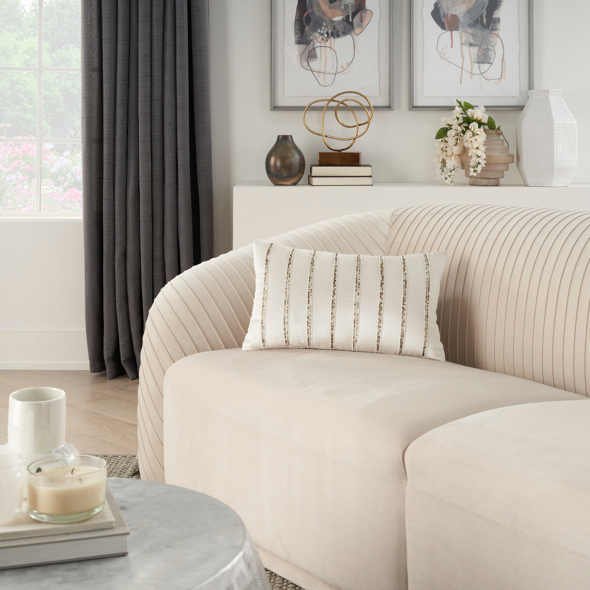 Sofia AZ217 Ivory 12" x 21" Throw Pillows