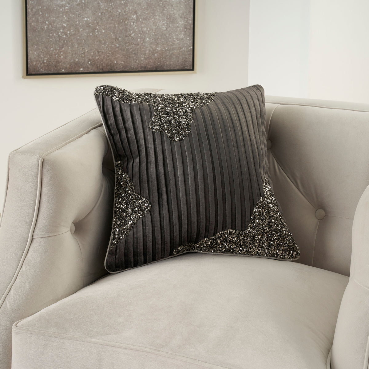 Sofia PN949 Charcoal Pewter 18" x 18" Throw Pillows