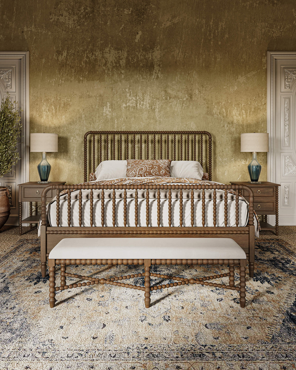 Cholet Bench Medium in Straw Wash w/ Arctic White Performance Fabric