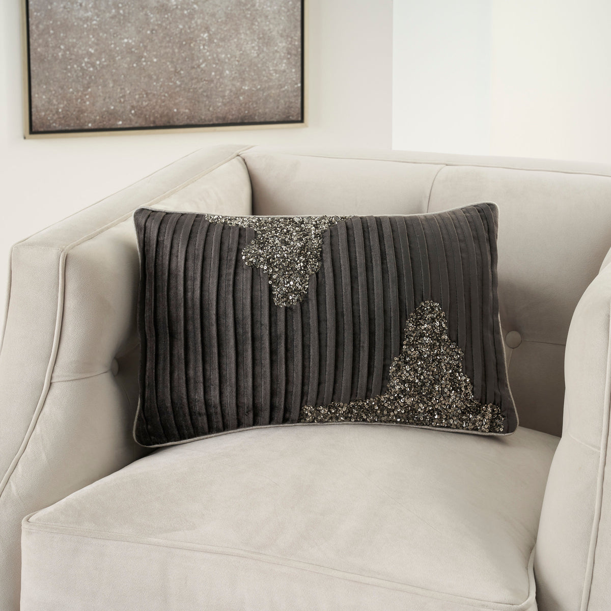 Sofia PN949 Charcoal Pewter 12" x 20" Throw Pillows