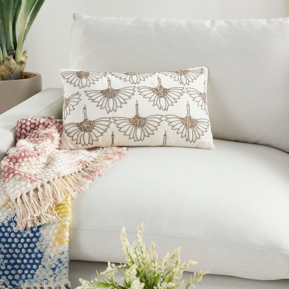 Sofia AZ534 Ivory 12" x 20" Throw Pillows