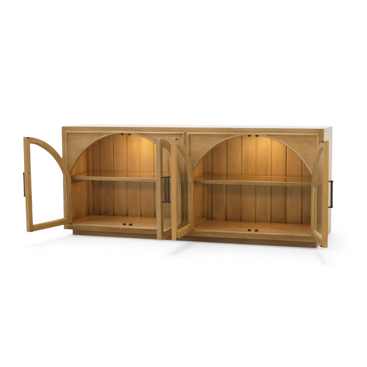 Vannes 4 Door Sideboard in Fruitwood w/ Glass Shelves & LED lights