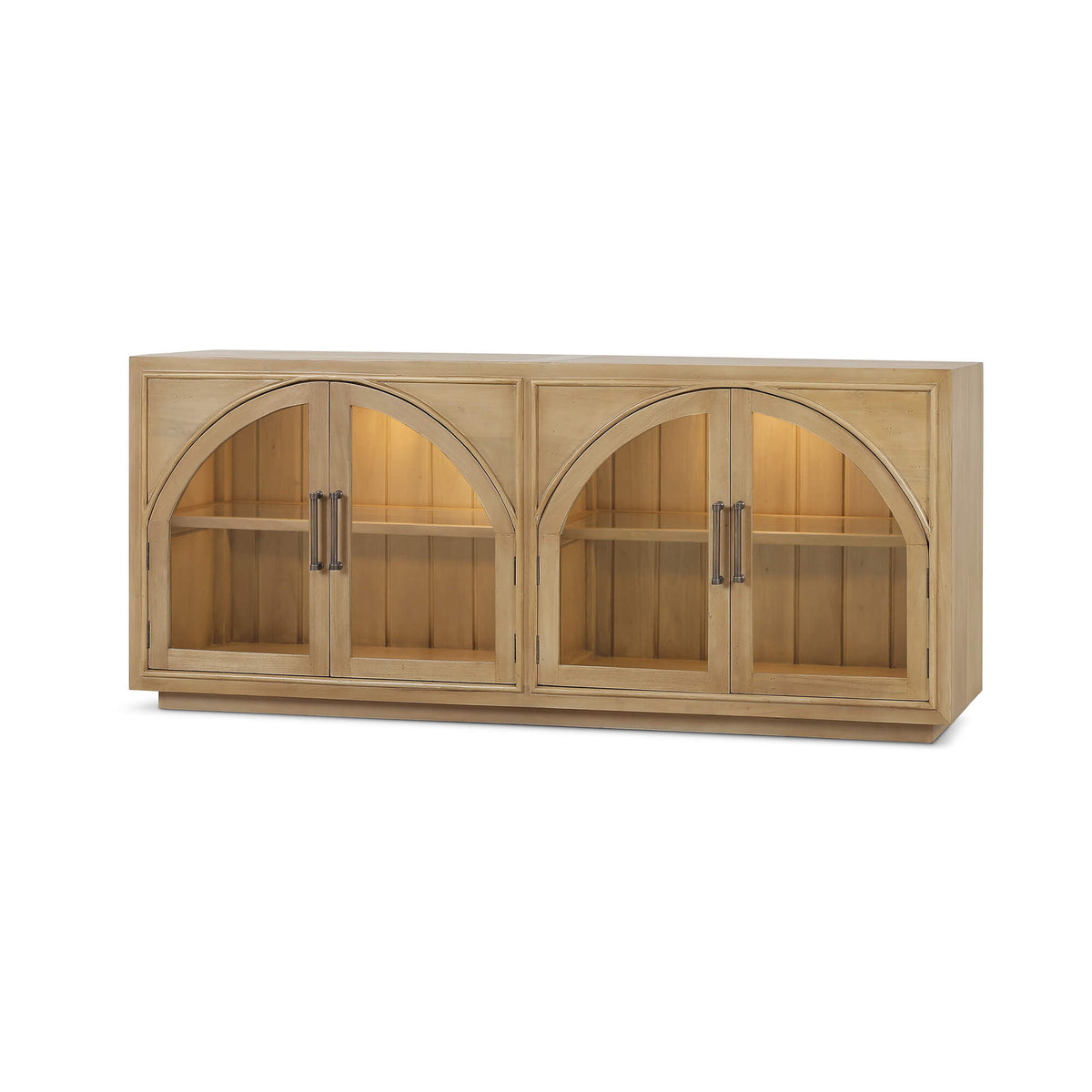 Vannes 4 Door Sideboard in Fruitwood w/ Glass Shelves & LED lights