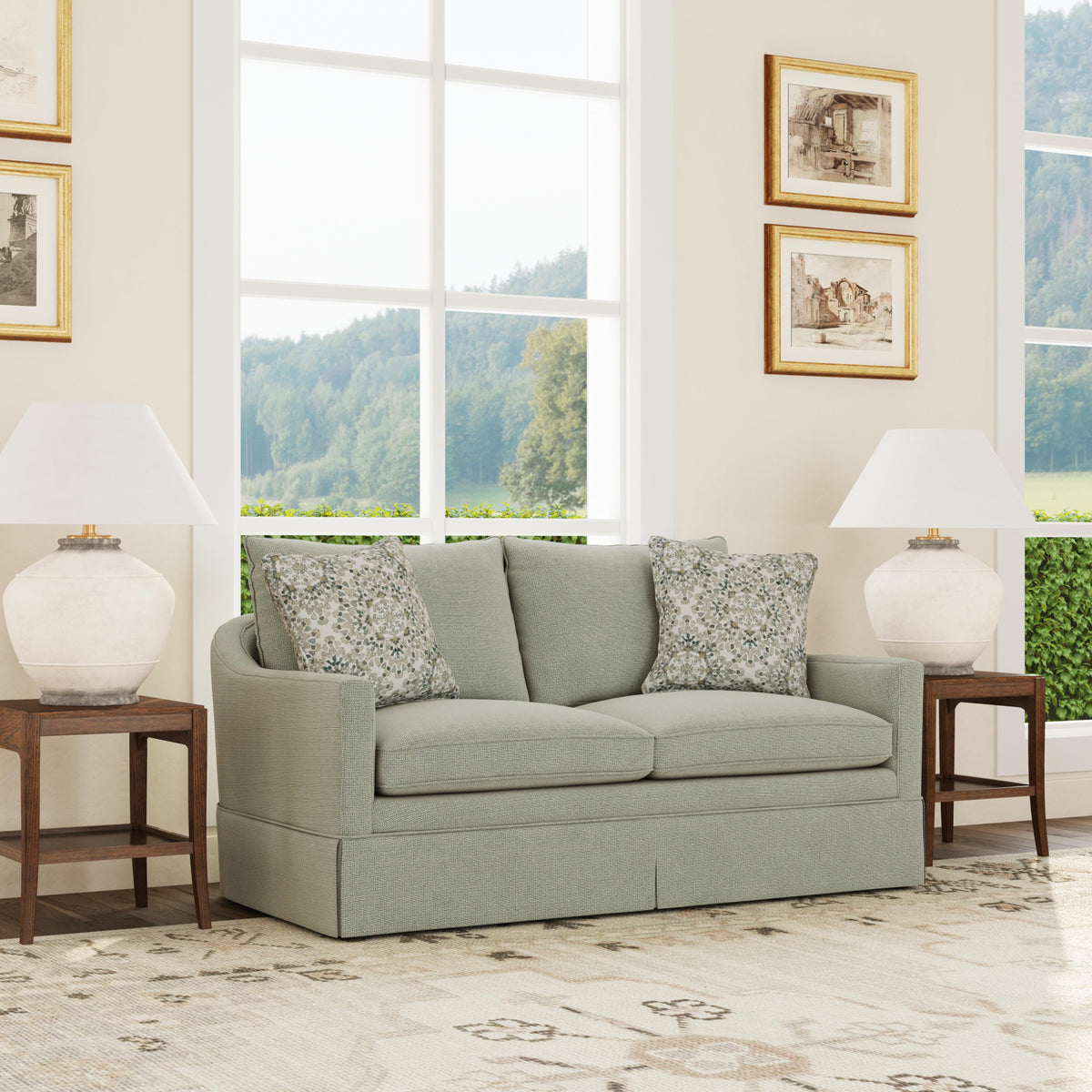 Eleanora Fabric Skirted Loveseat