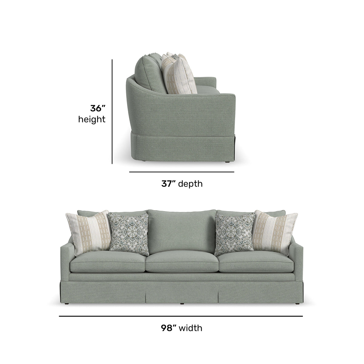 Eleanora Fabric Skirted Large Three-Cushion Sofa
