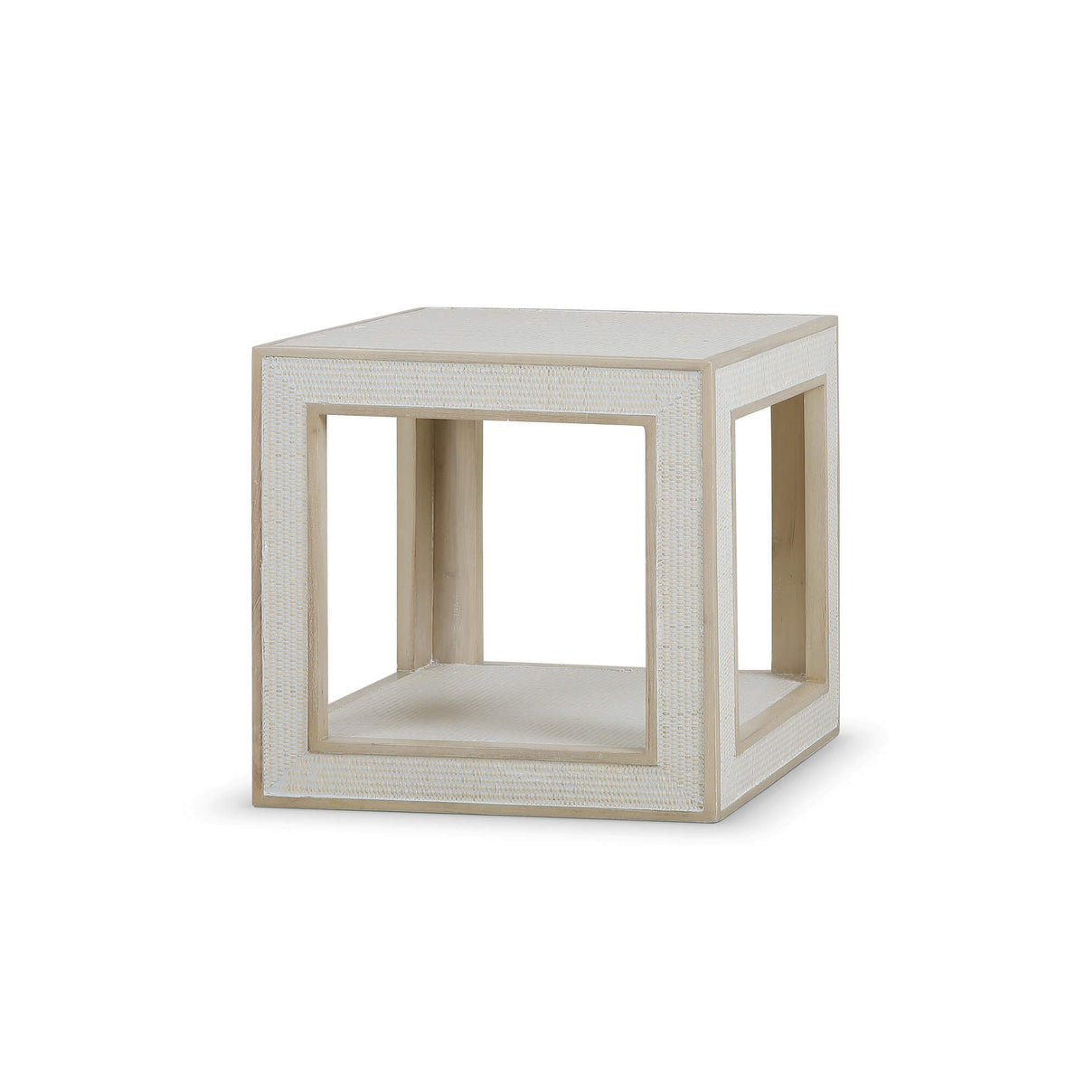 Finsbury End Table in Sandbar w/ White Inset Rattan