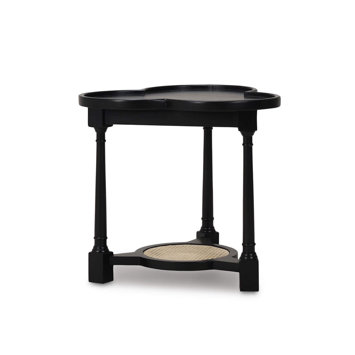 Clover End Table in Batavia Black w/ Natural Rattan