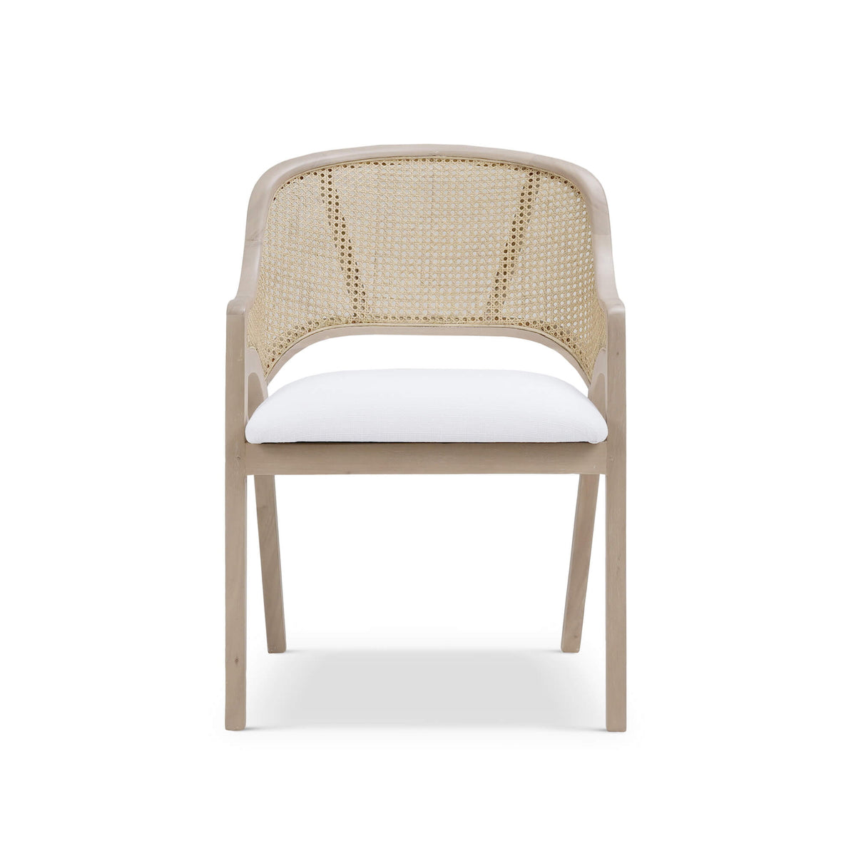 Mayfair Chair in Sandbar w/ Arctic White Performance Fabric & Rattan Natural on Back