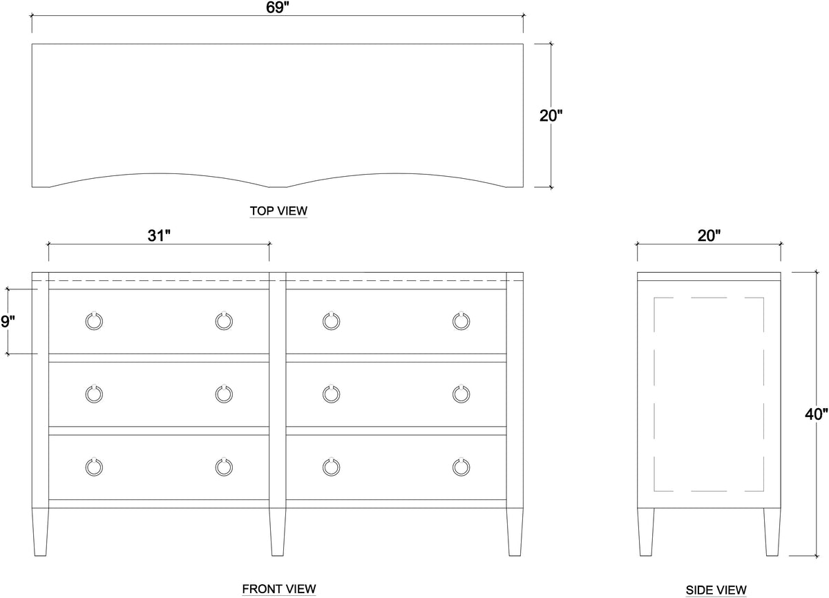 Mornington Linen Wrapped 6 Drawer Dresser in Linen Pale Blue