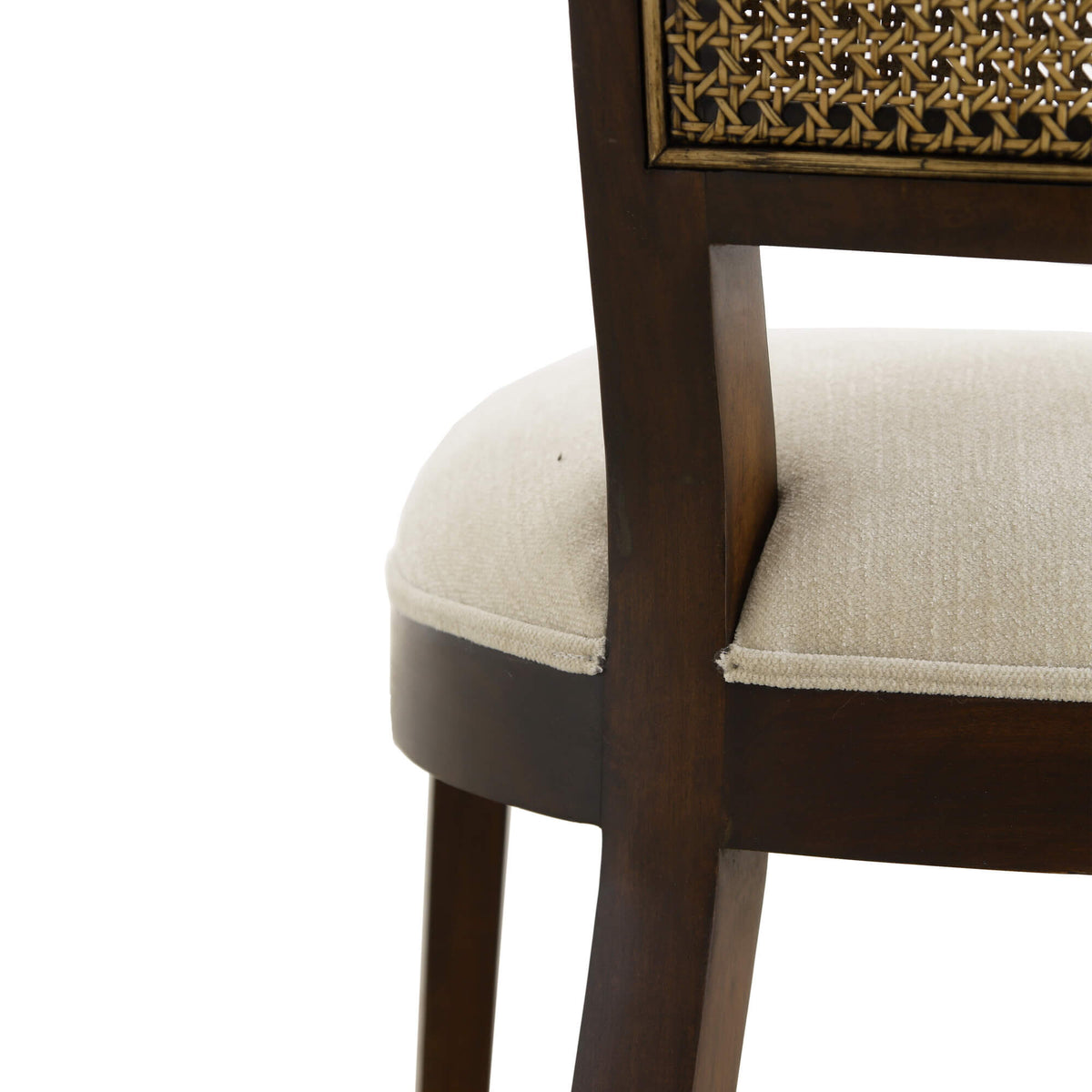 Aldgate Dining Chair in Matt Teak Brown w/ Thames Natural Performance Fabric w/ Rattan Glaze Back