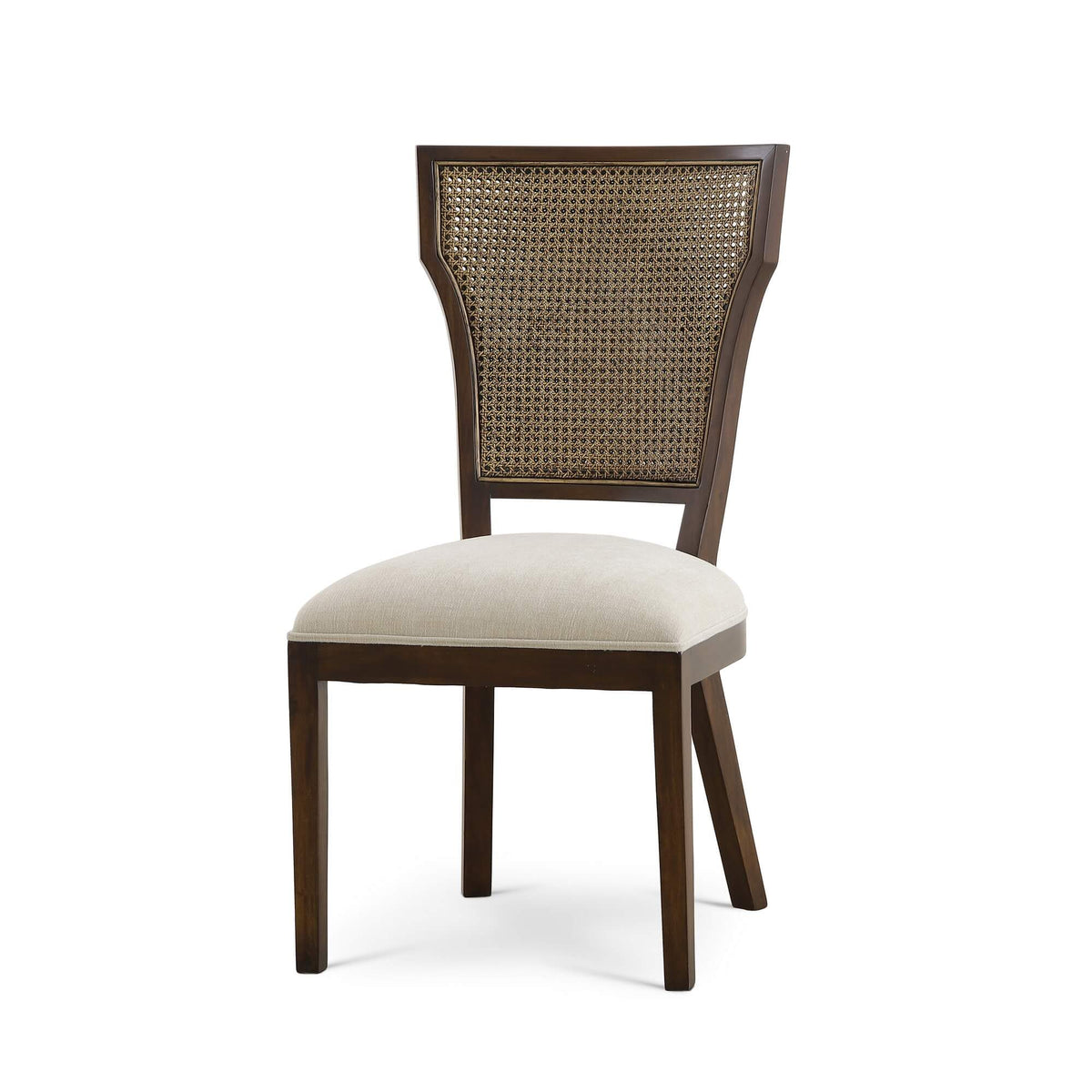 Aldgate Dining Chair in Matt Teak Brown w/ Thames Natural Performance Fabric w/ Rattan Glaze Back