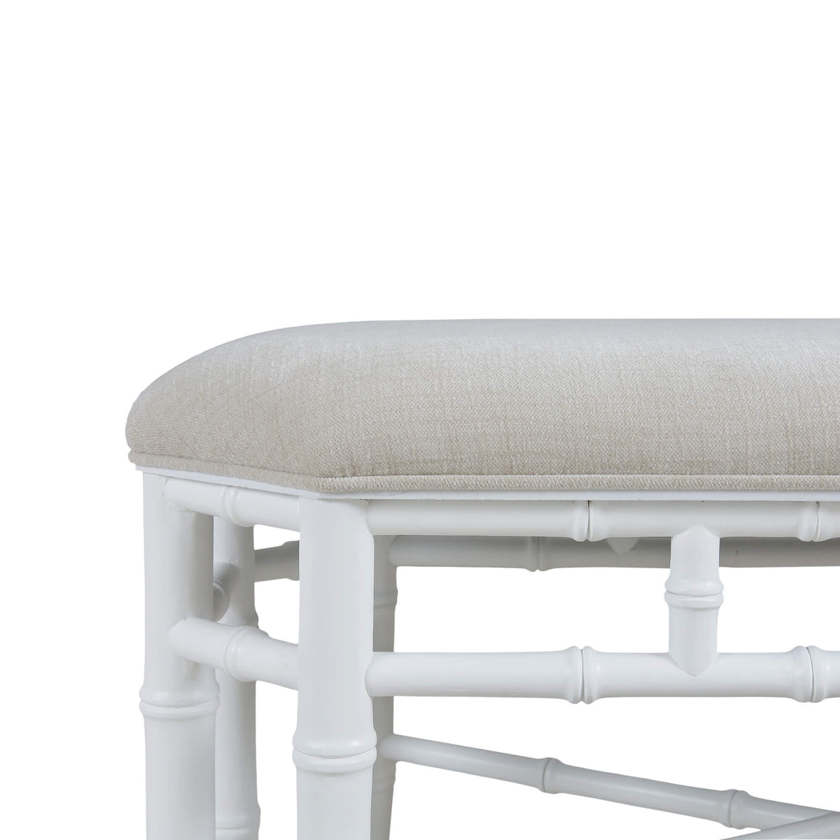 Grosvenor Bench in Architectural White w/ Thames Natural Performance Fabric