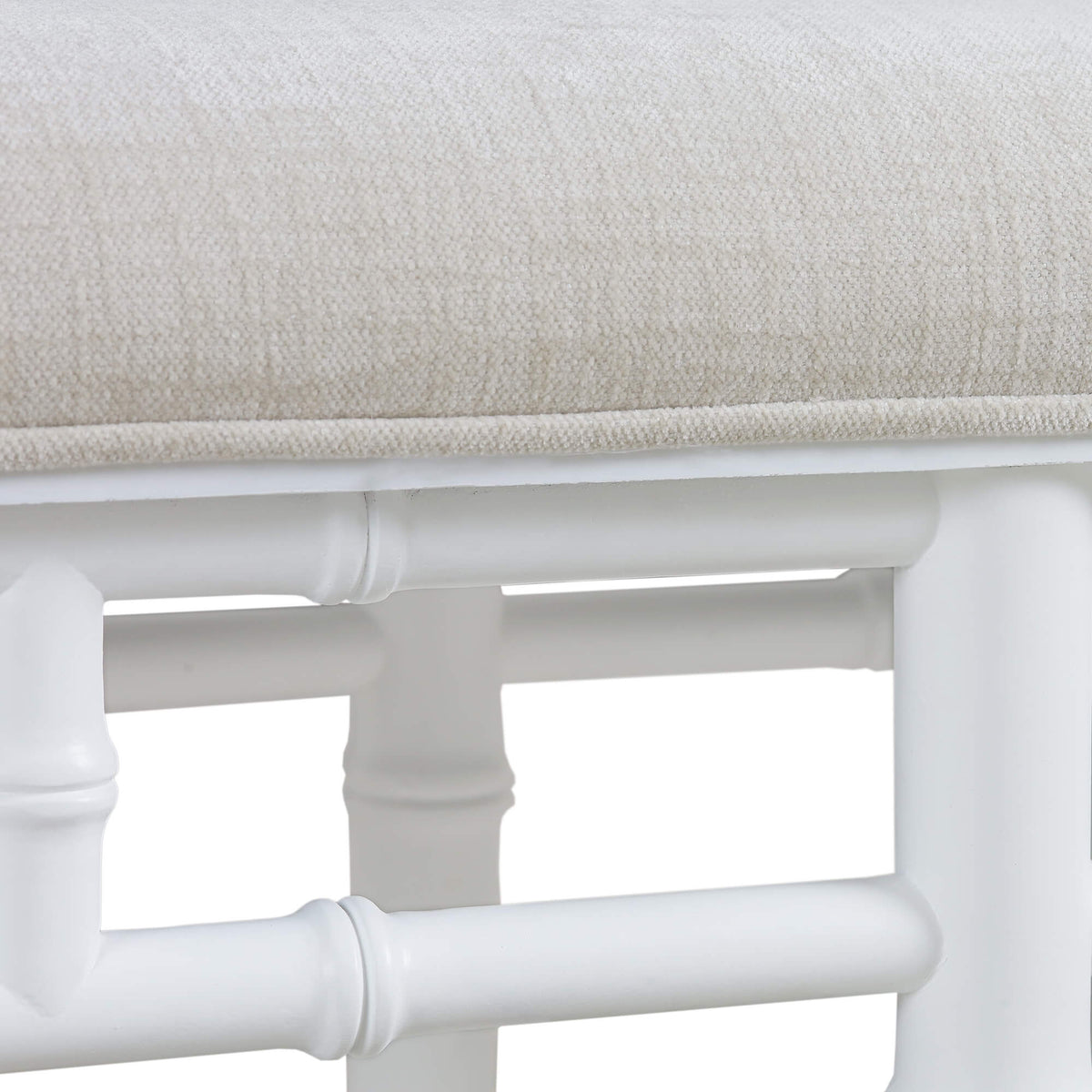 Grosvenor Bench in Architectural White w/ Thames Natural Performance Fabric