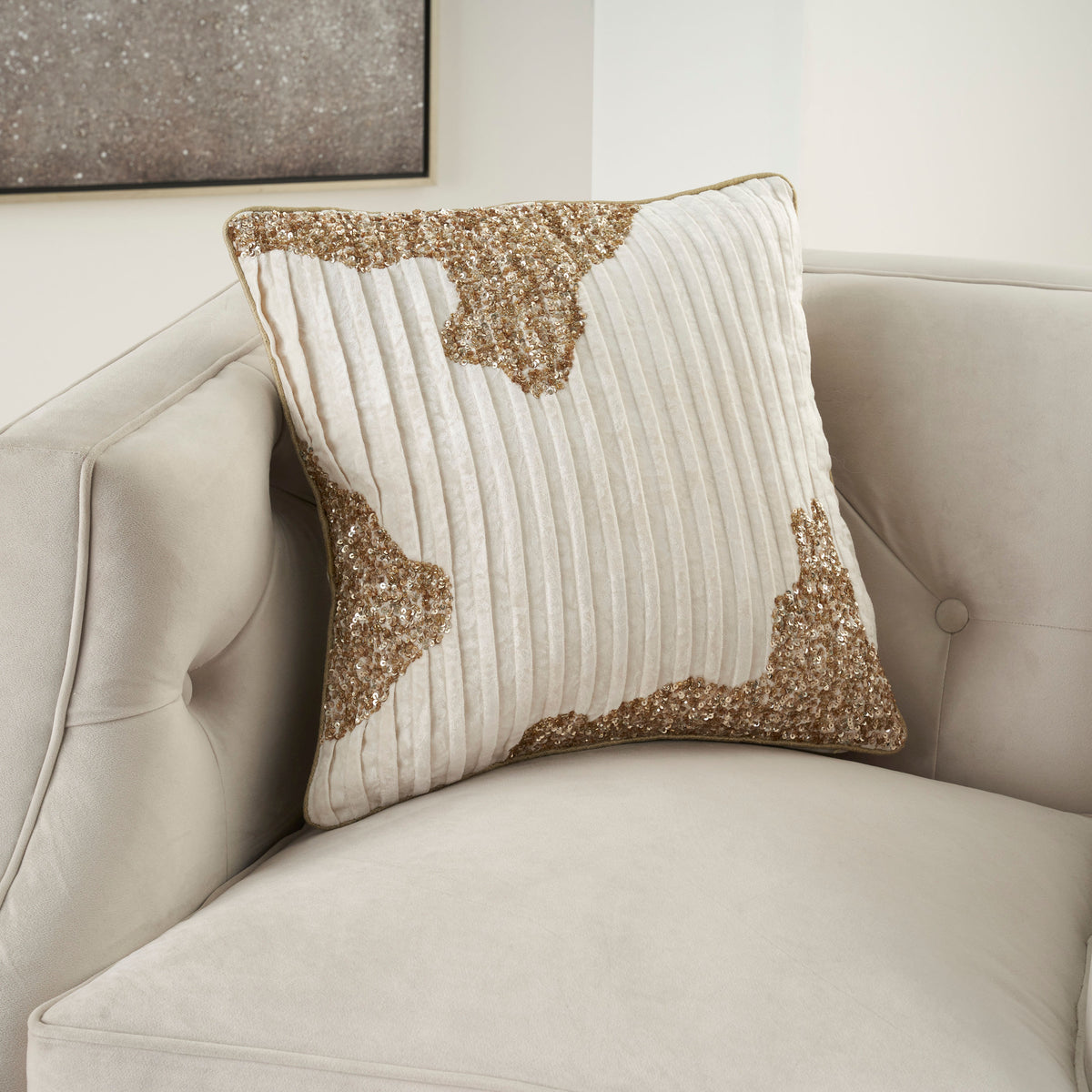 Sofia PN949 Ivory Gold 18" x 18" Throw Pillows