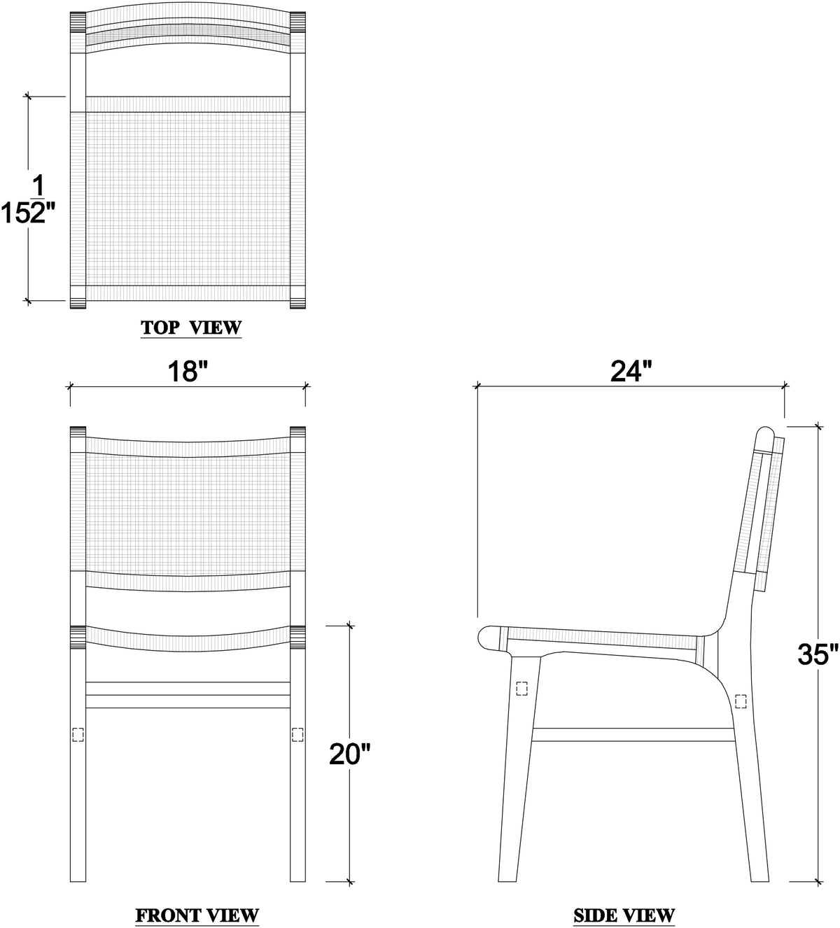 Logan Teak Dining Chair in True White Finish w/ Rattan Natural Seat & Back