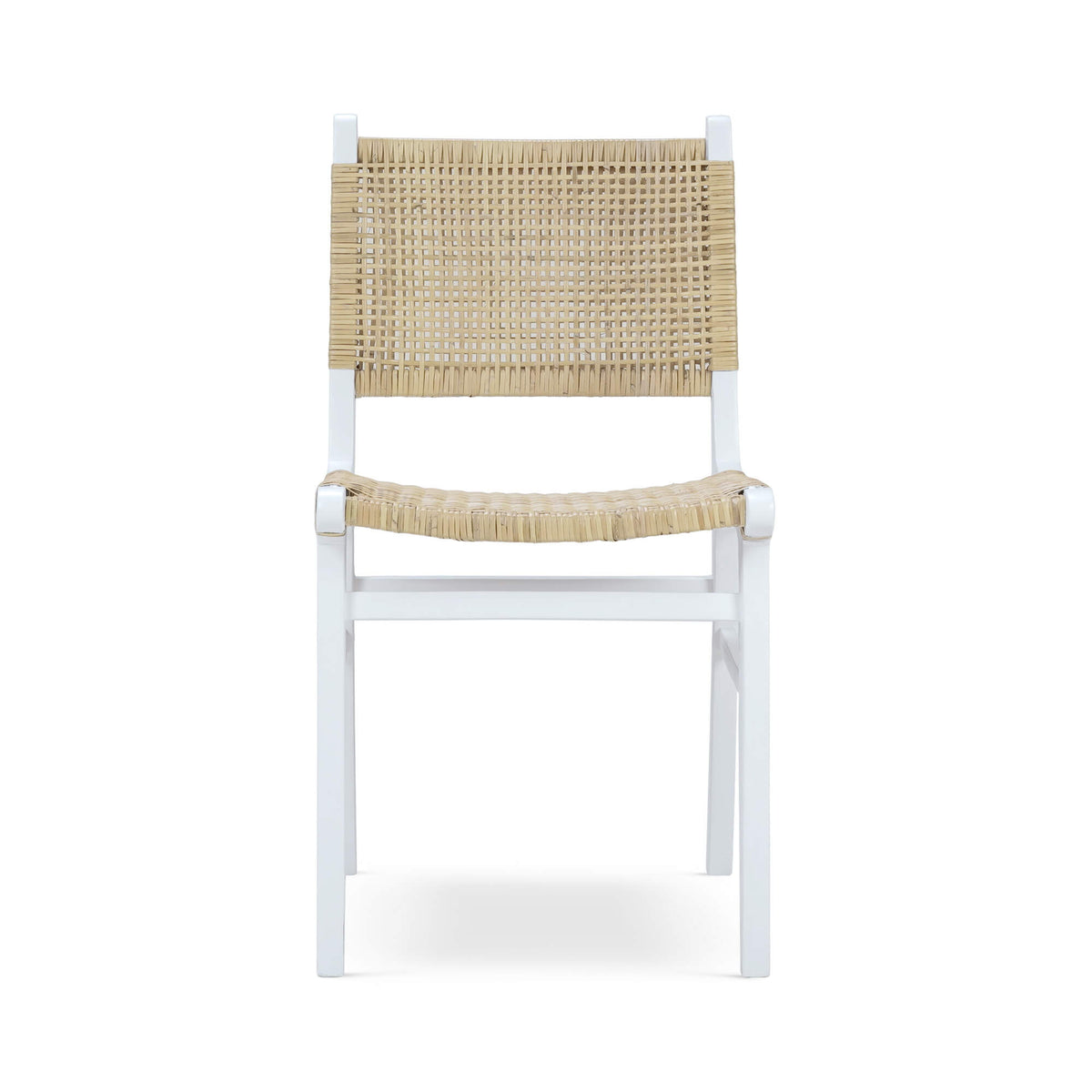 Logan Teak Dining Chair in True White Finish w/ Rattan Natural Seat & Back