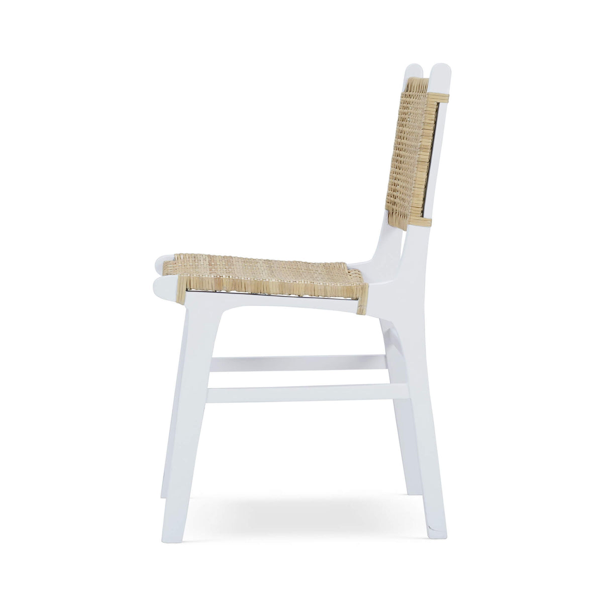 Logan Teak Dining Chair in True White Finish w/ Rattan Natural Seat & Back