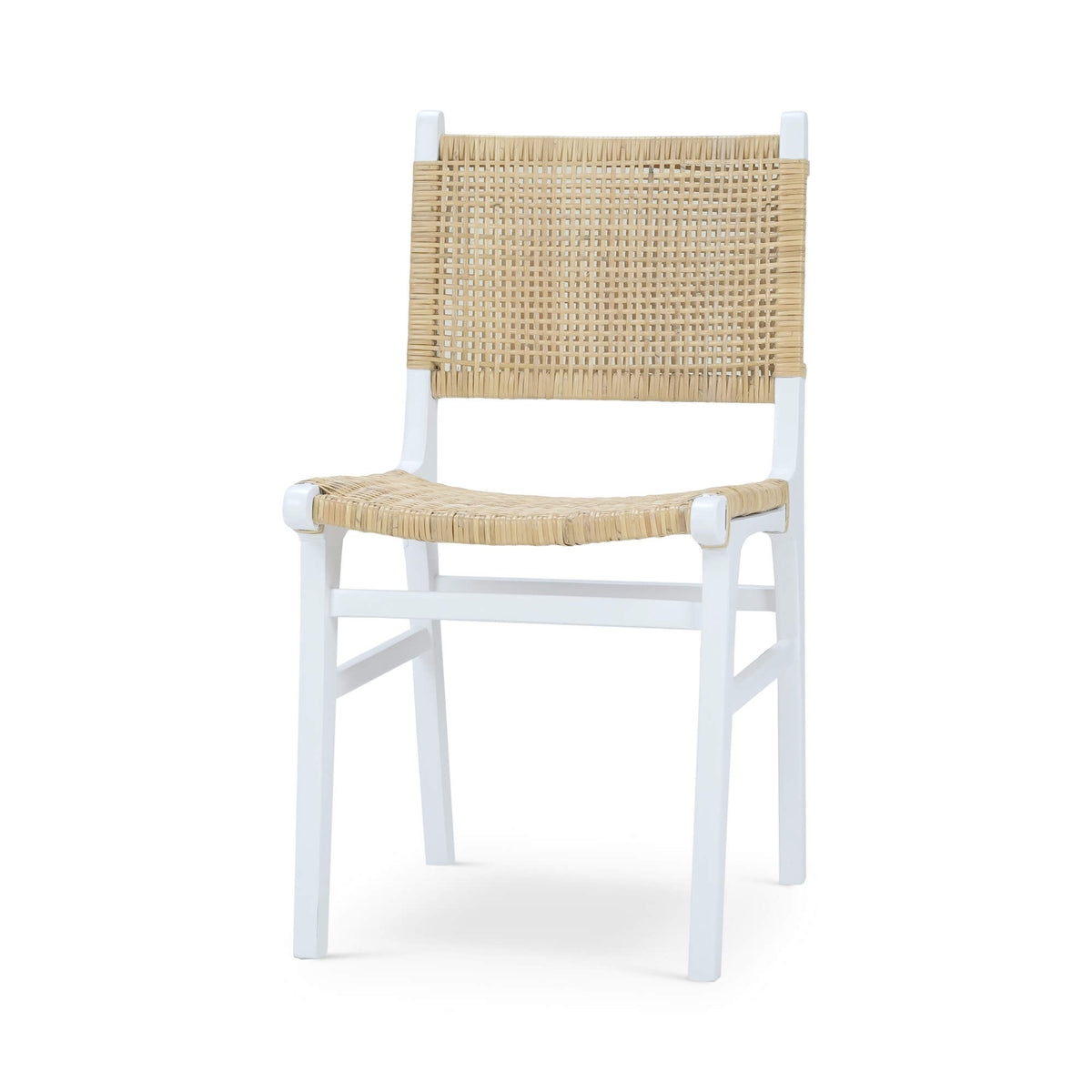 Logan Teak Dining Chair in True White Finish w/ Rattan Natural Seat & Back