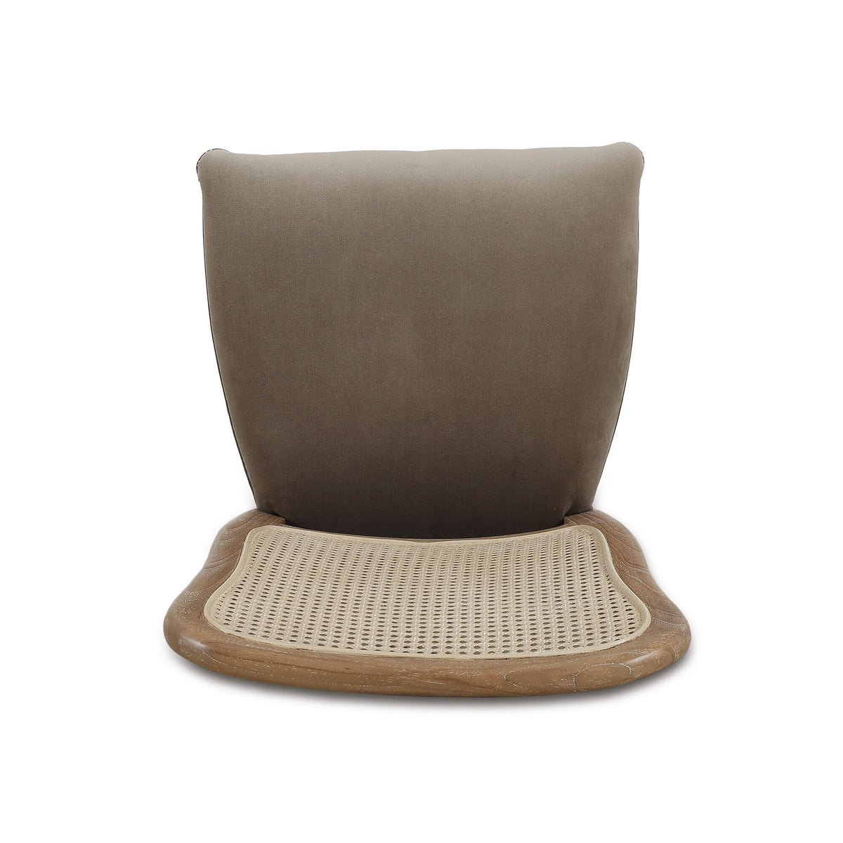 Laurna Teak Dining Chair in Teak White Wash w/ Seat in Espresso Brown Velvet Fabric & Sandbar Rattan Back