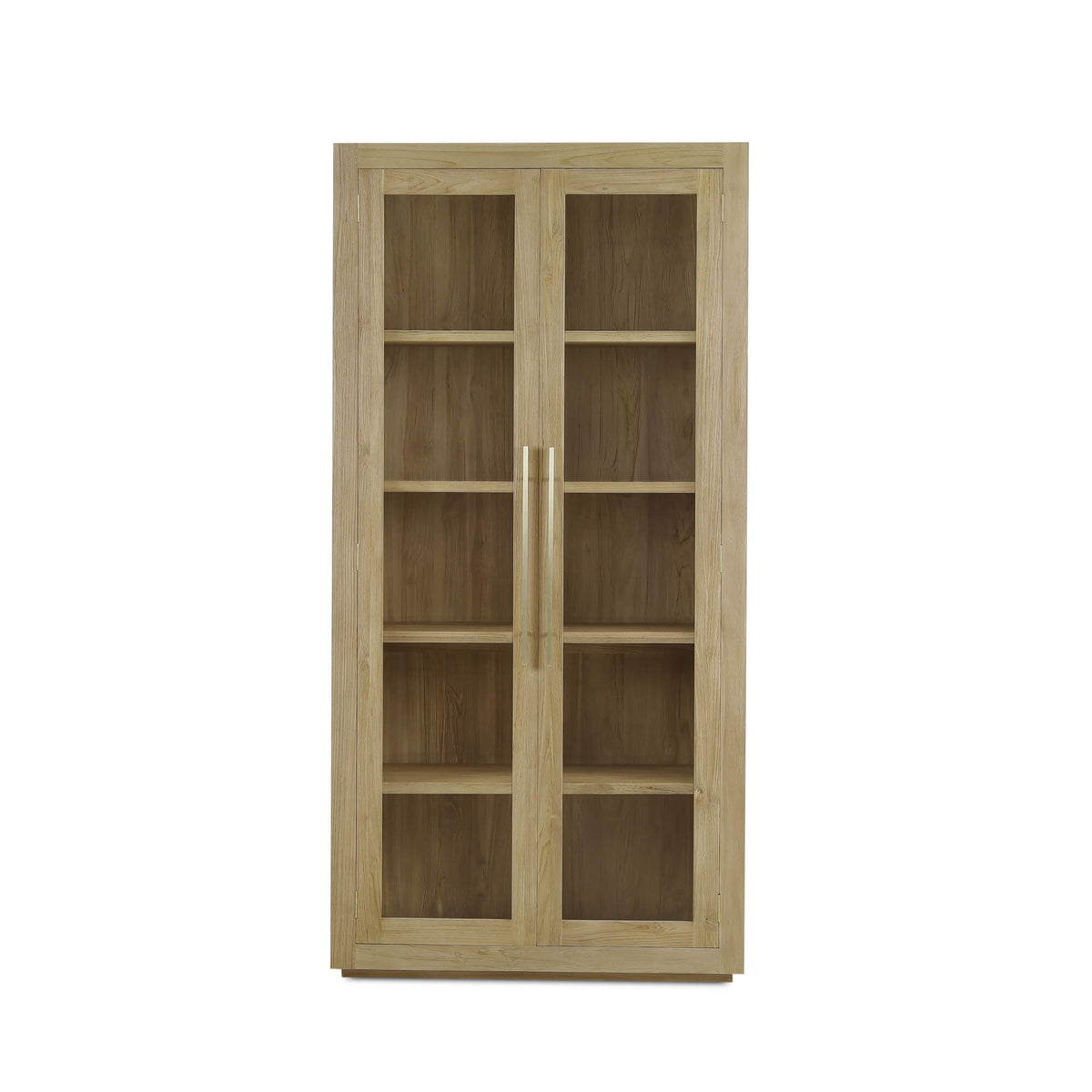 Tuscan Rustic Distressed Teak Display Cabinet in Teak Natural w/ Weathered Teak Distressing