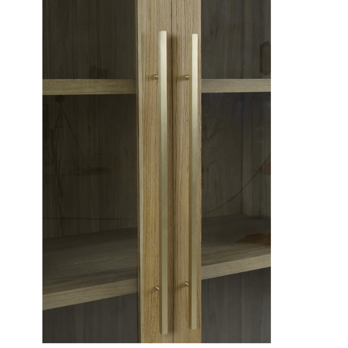 Tuscan Rustic Distressed Teak Display Cabinet in Teak Natural w/ Weathered Teak Distressing