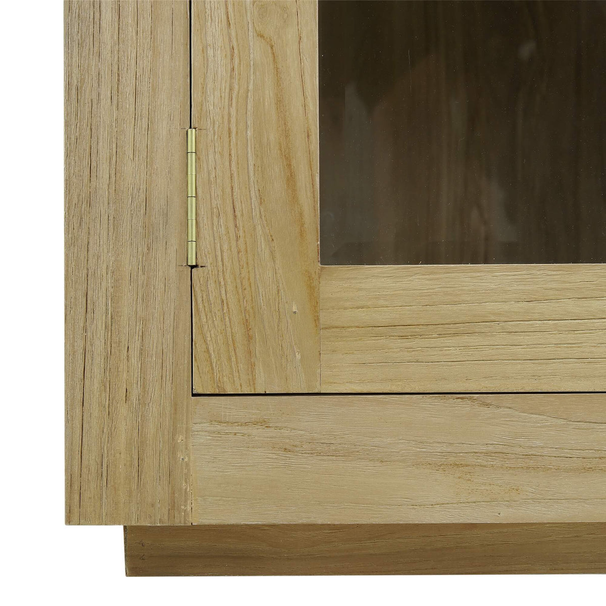 Tuscan Rustic Distressed Teak Display Cabinet in Teak Natural w/ Weathered Teak Distressing