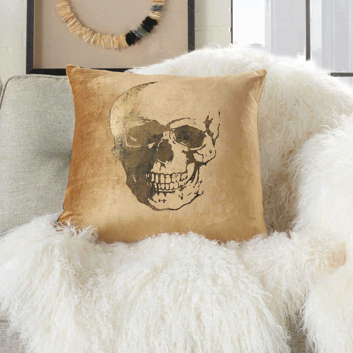 Sofia AC208 Beige/Gold 20" x 20" Throw Pillows