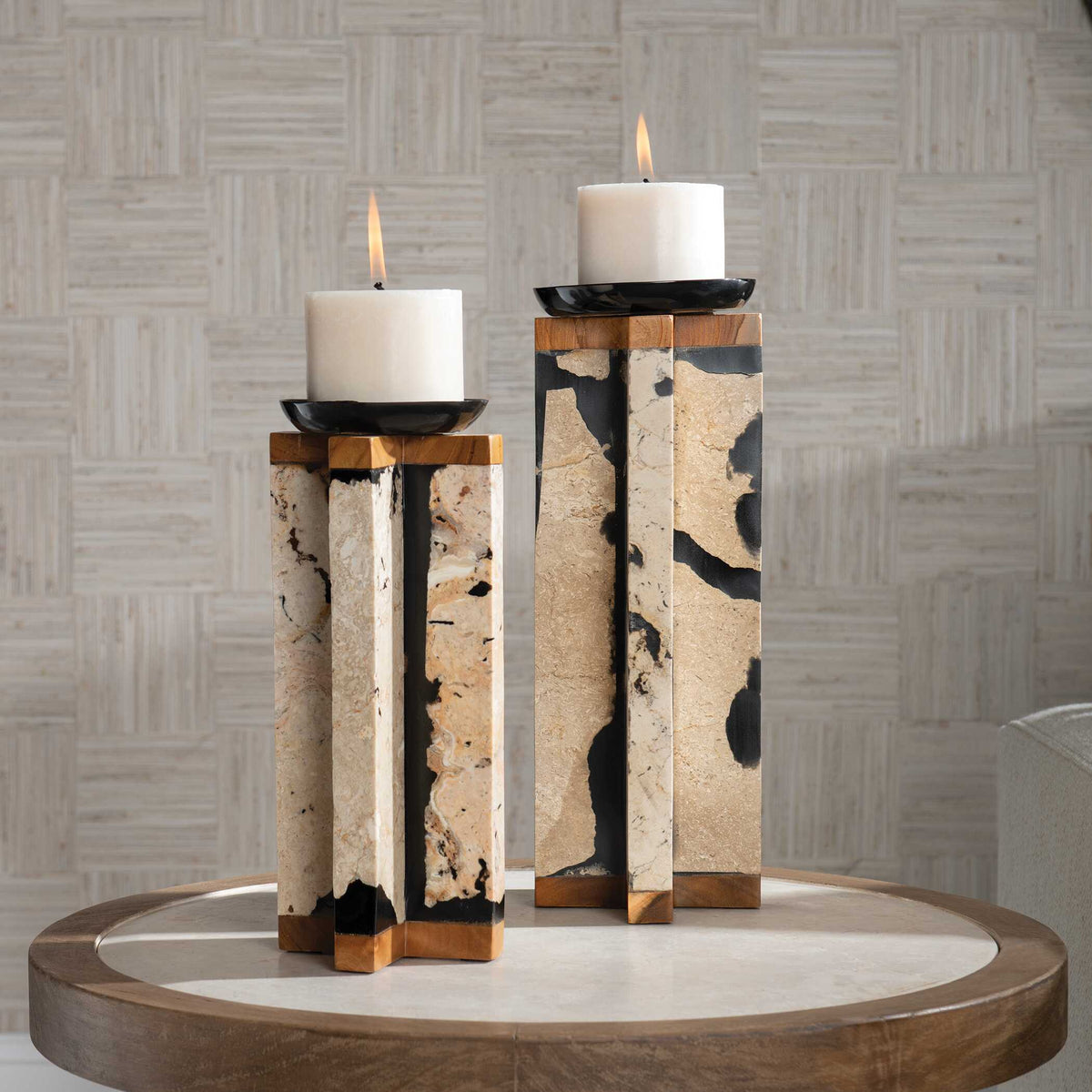 Illini Stone Candleholders Set/2