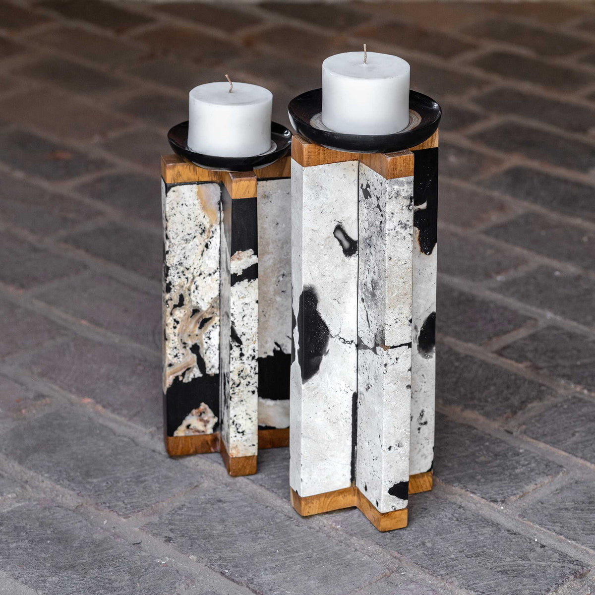 Illini Stone Candleholders Set/2