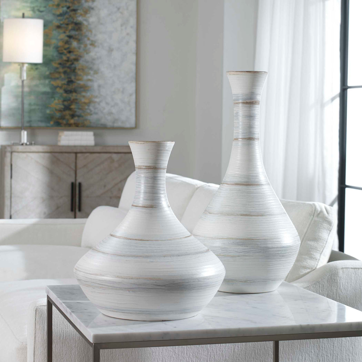 Potter Fluted Striped Vases Set/2