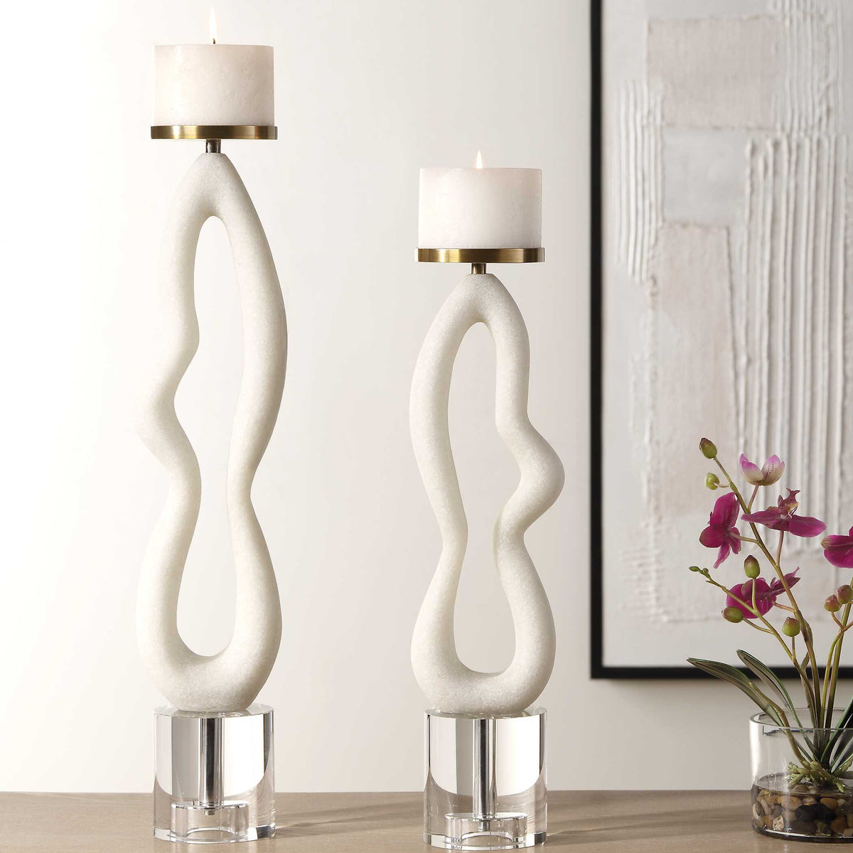 Feamelo Ivory Stone Candleholders Set/2
