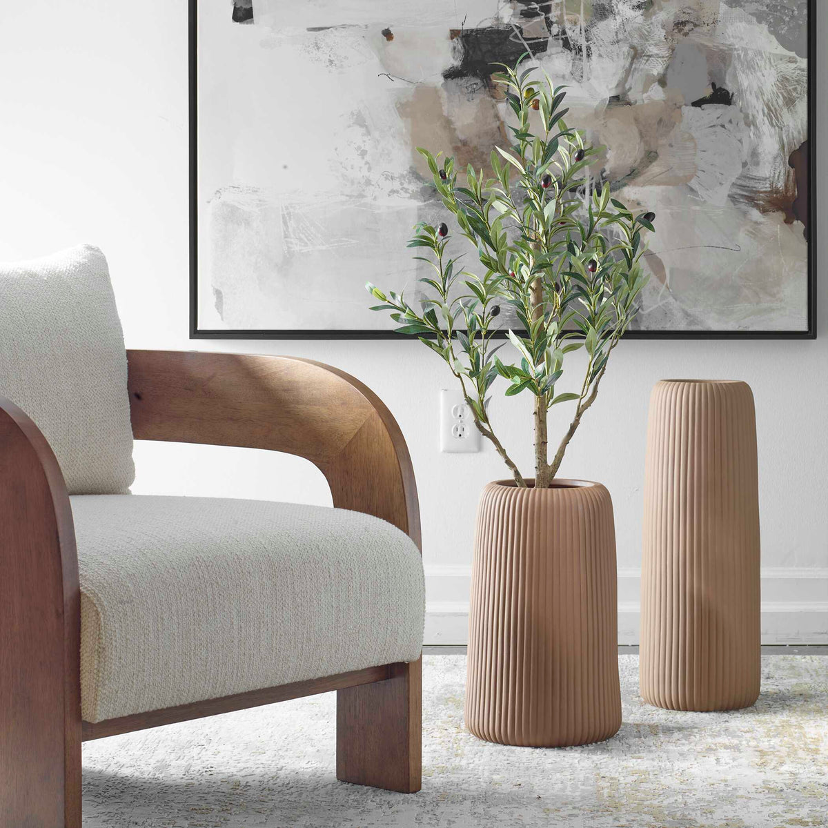 Ridge Light Brown Vases Set/2