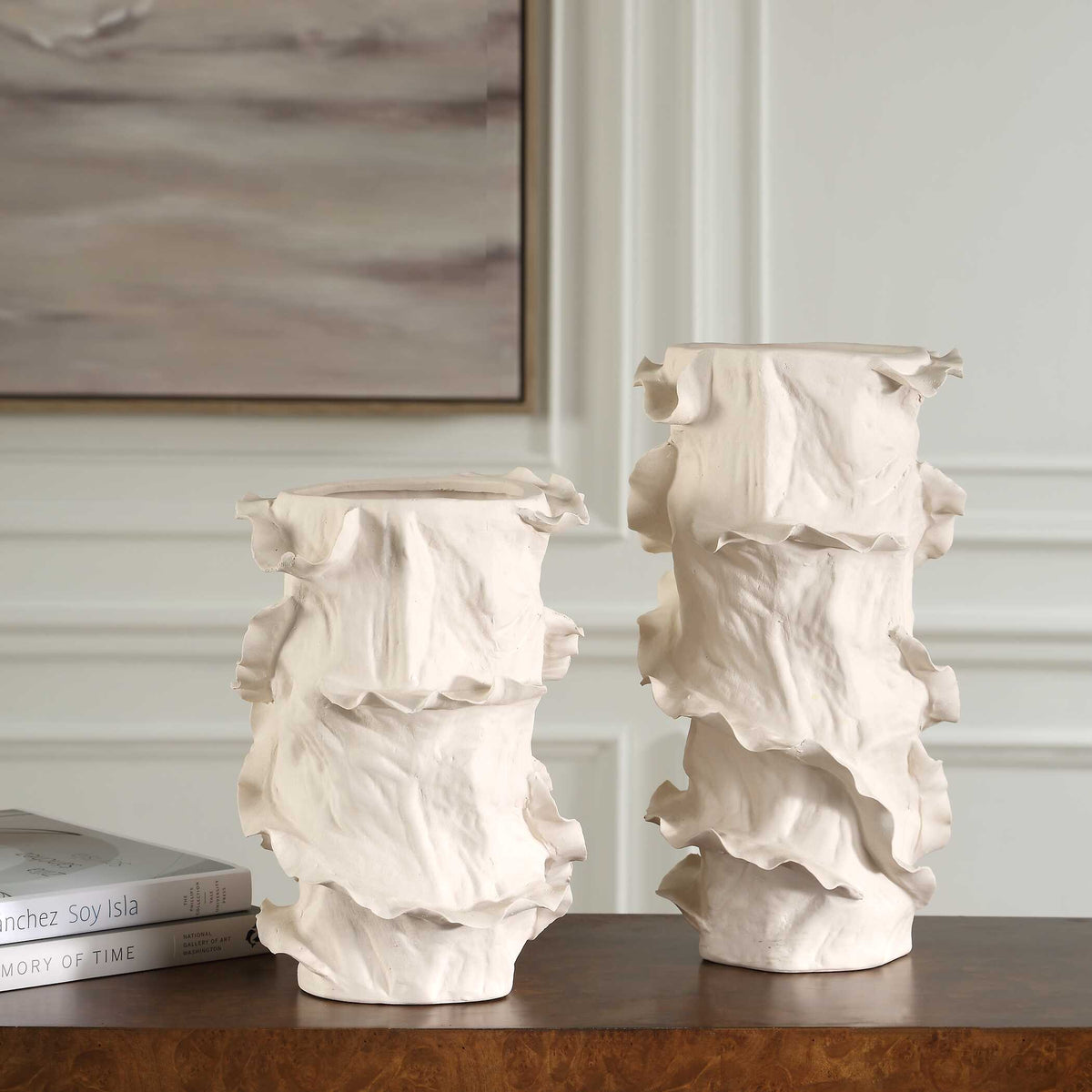 Ripple Crest White Vases Set/2