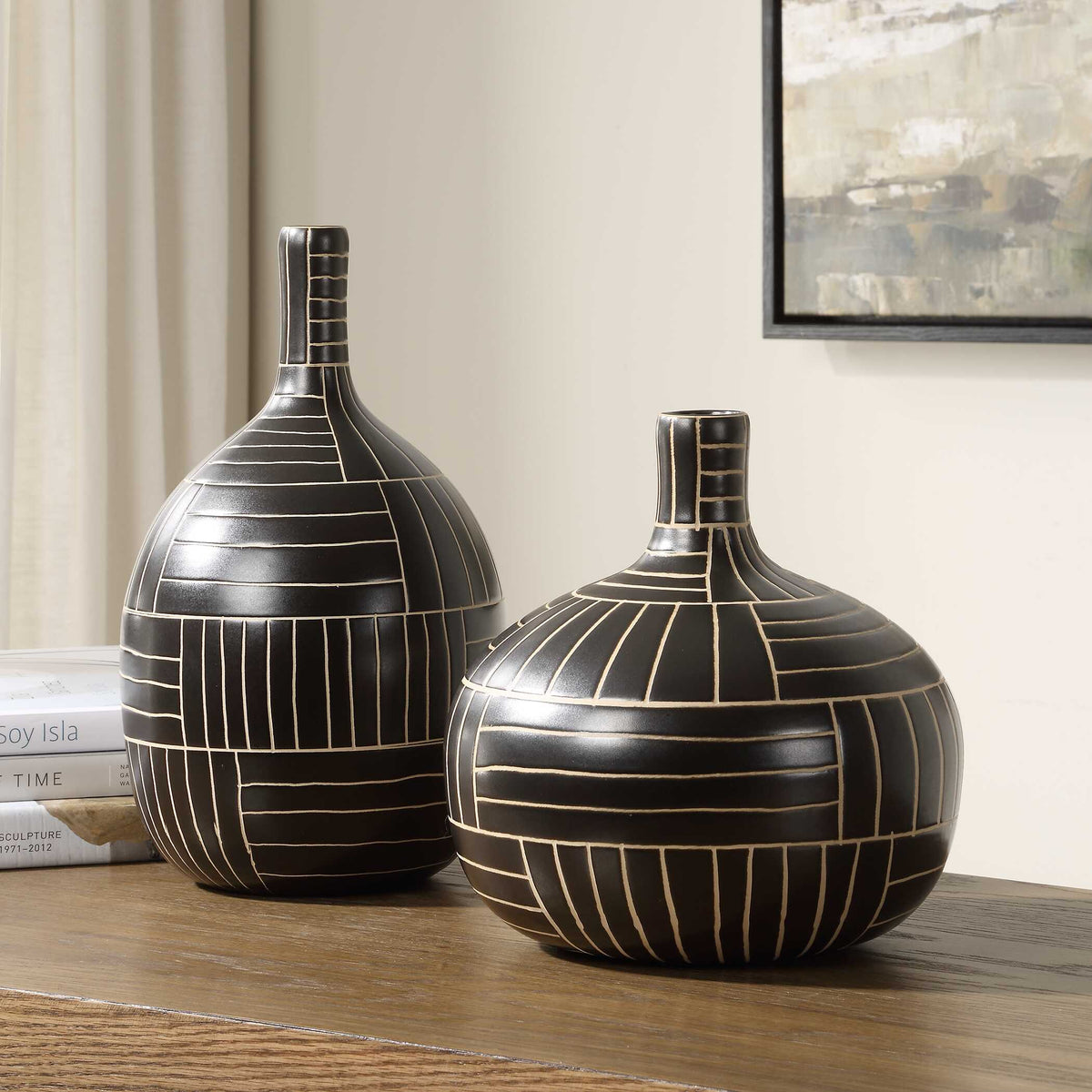 Graphite Stride Geometric Vases Set/2