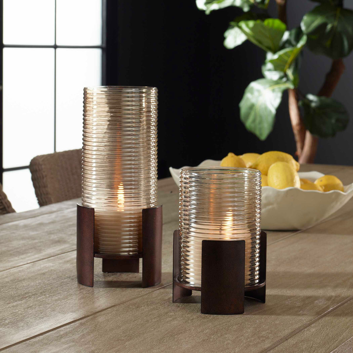 Fluted Fire Cylinder Candleholders Set/2