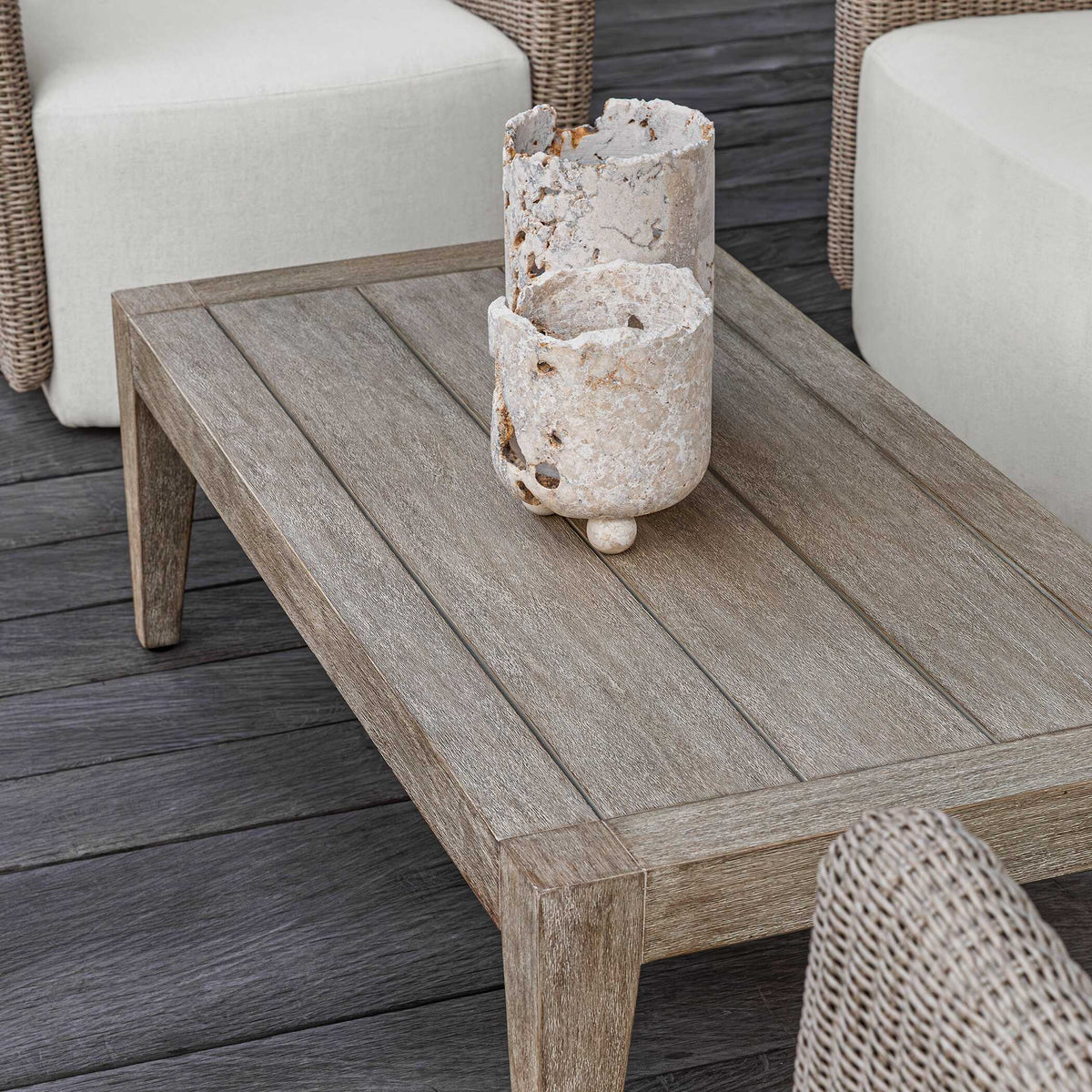 Indoor-Outdoor Quarried Stone Candleholders, S/2