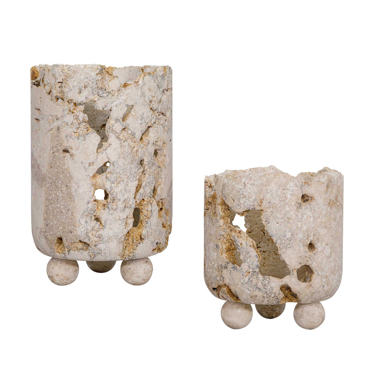 Indoor-Outdoor Quarried Stone Candleholders, S/2