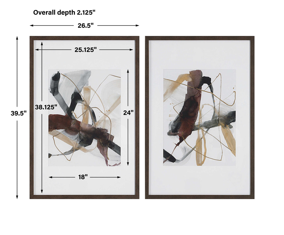 Burgundy Interjection Abstract Prints Set/2