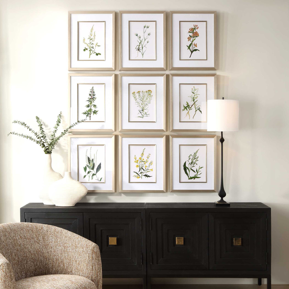 Botanical Flowers Framed Prints Set/9