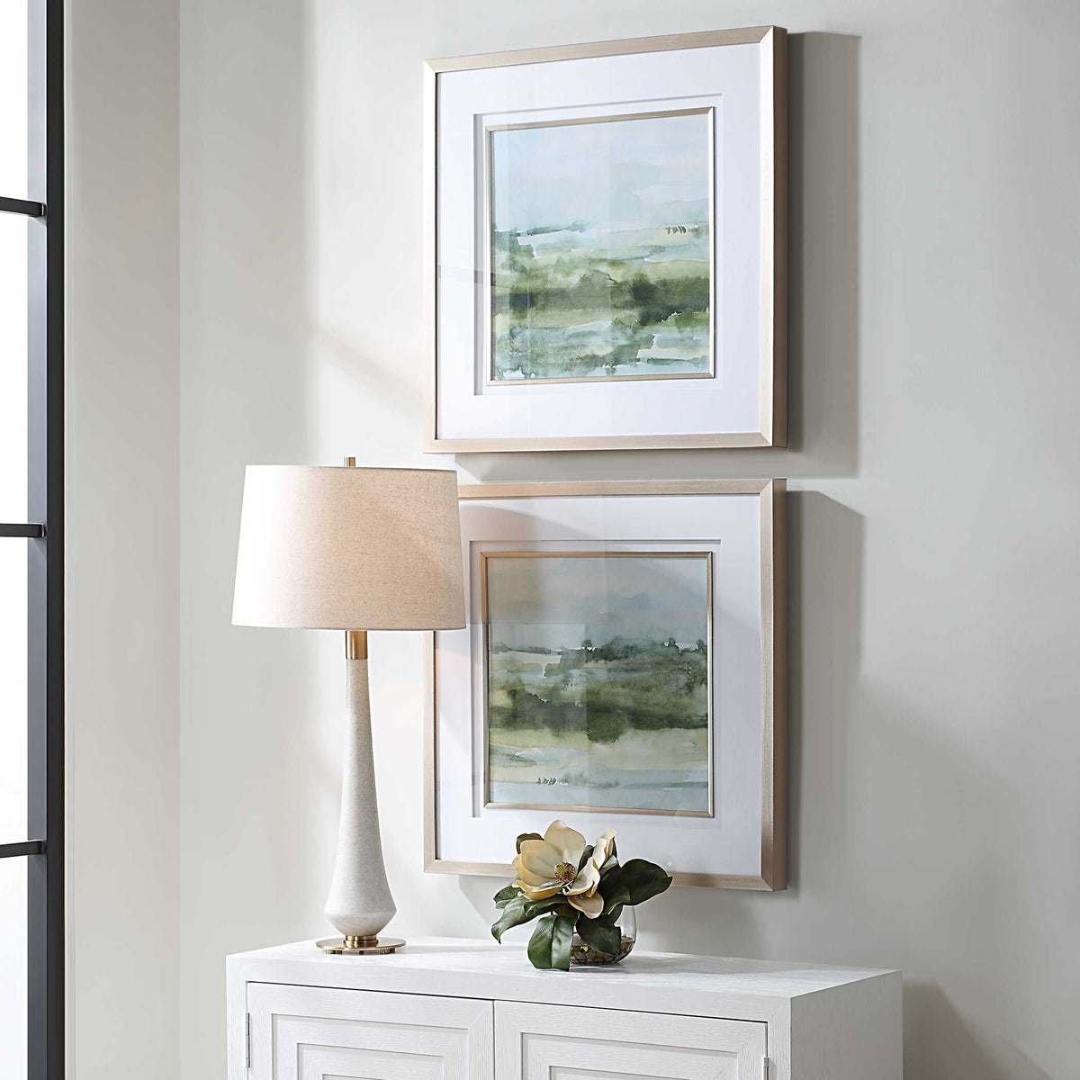 Soft Sage Abstract Landscape Prints Set/2