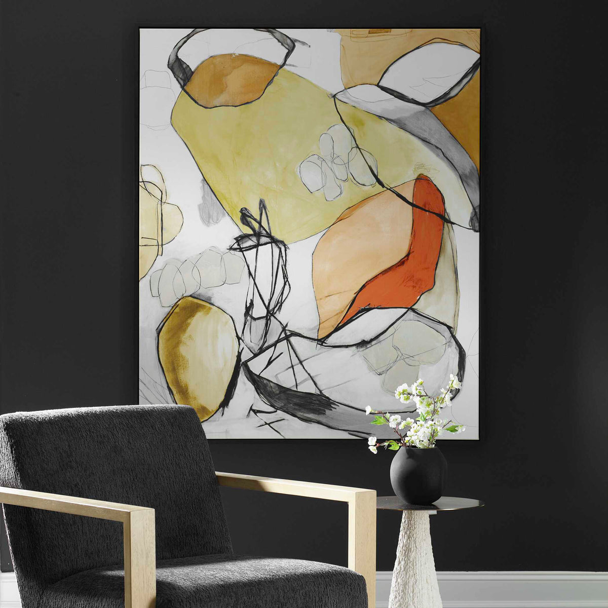 Charcoal Improvision Framed Abstract Art