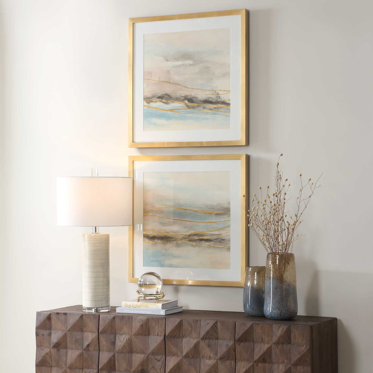 So Golden Abstract Landscape Prints Set/2