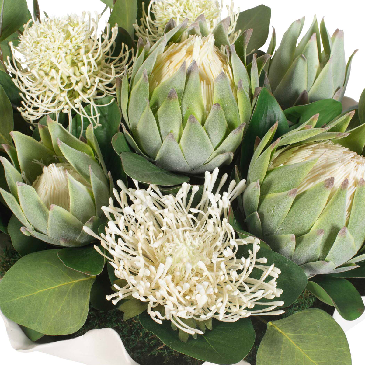 Protea Blooms White Bowl Centerpiece