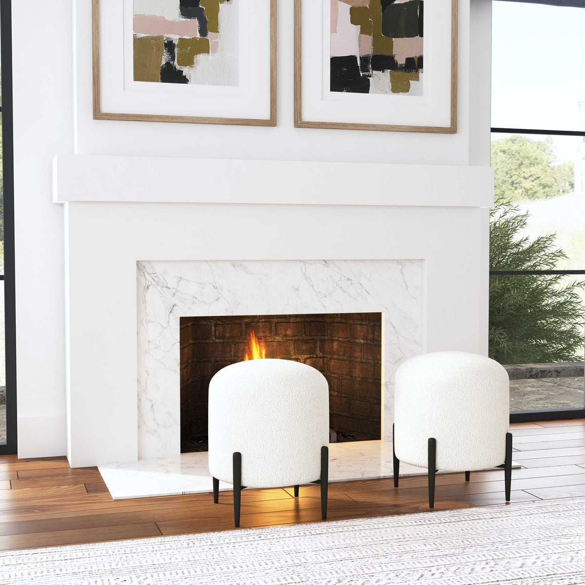 Arles White Shearling Ottoman