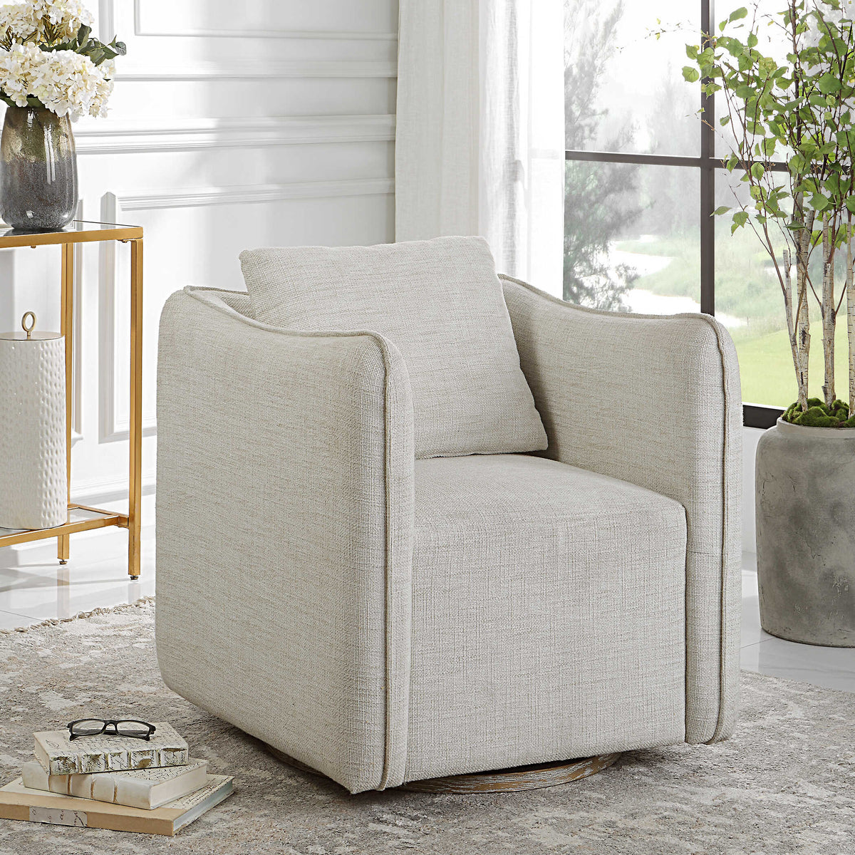 Corben White Swivel Armchair