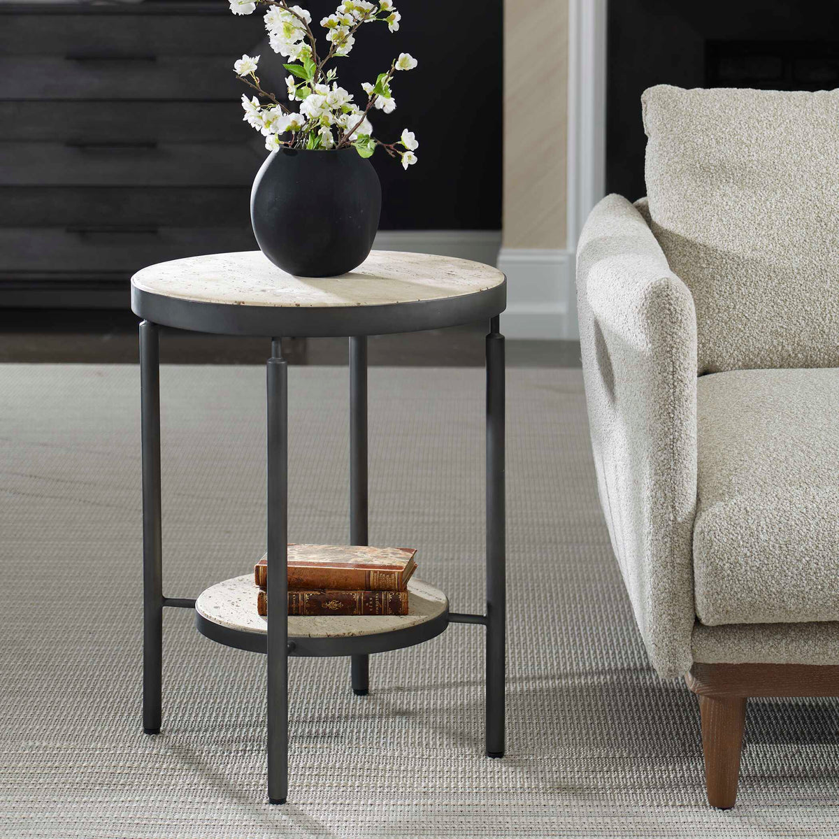 Dauntless Travertine Side Table