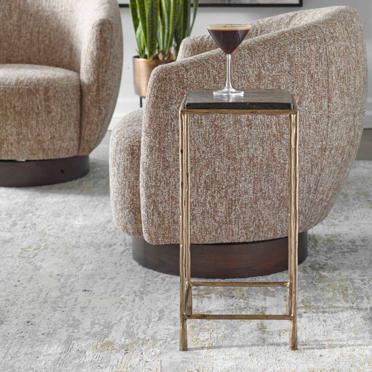 Ovard Antiqued Gold Accent Table