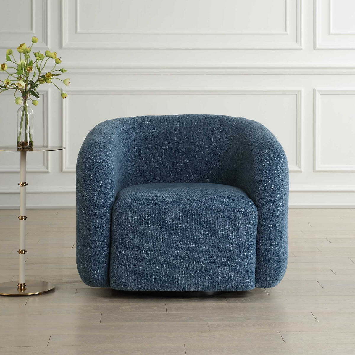 Junie Blue Swivel Barrel Chair