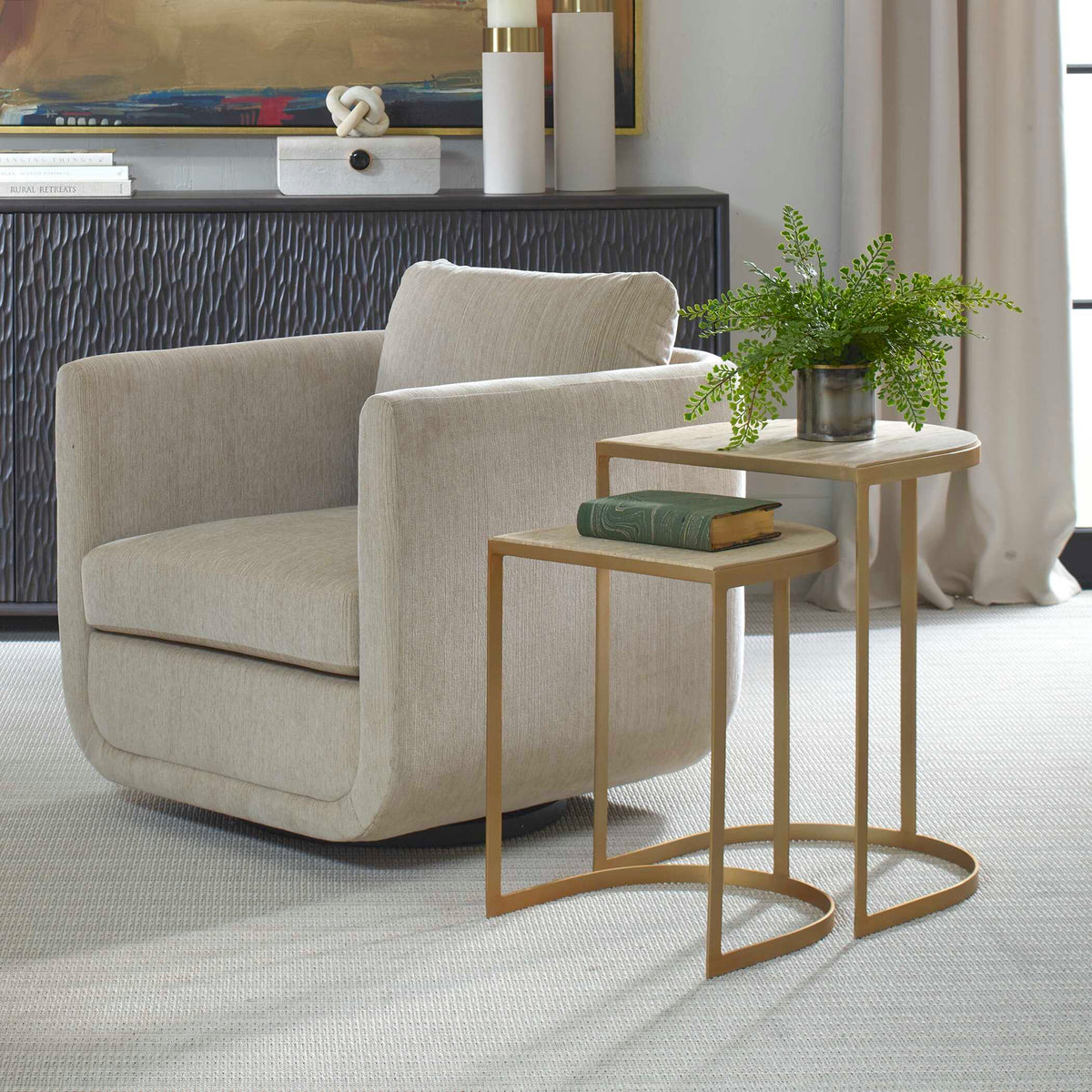 Lindon Travertine Nesting Tables Set/2